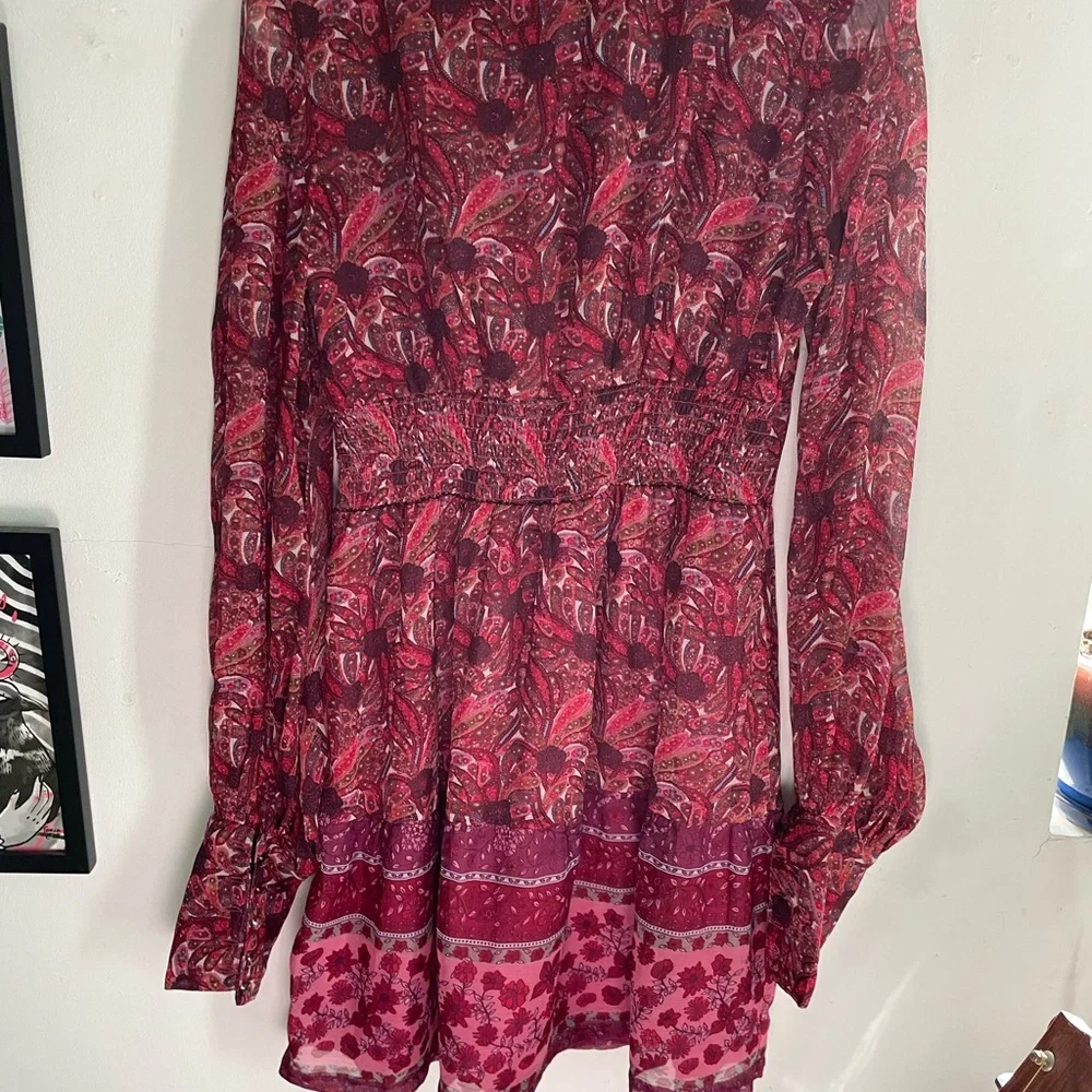 Esprit 70s Vintage style Maroon Paisley Floral Dress Size 2 - Picture 2 of 7